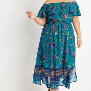 Maurices maxi dress size 4X off shoulder dark green floral